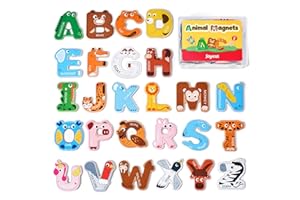 JoyCat Wooden Thick Alphabet Magnets for Toddlers Fridge Large Size Cute Animal Colorful ABC Magnetic Letters 26 Uppercase Letters Educational Toy Set for Kids Toddlers Preschool Learning Spelling