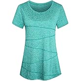 Workout Tops for Women Short Sleeve Shirts for Women Quick Dry Line Decor Yoga Tops