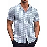 COOFANDY Mens Short Sleeve Button Down Shirts Wrinkle Free Dress Shirts Casual Polka Dot Print Shirt with Pocket