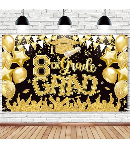 Peace Out 8th Grade Banner – Glitzer-Banner Für Abschlussfeier, Klasse 2025