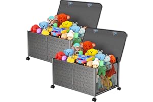 PHINOX Toy Box Storage, Toy Chest Toy Organizers and Storage Bins, Large Toy Box for Boys Girls, 70L Toy Storage Organizer with Wheels, Collapsible Metal Kids Toy Storage for Nursery, Playroom-2PACK