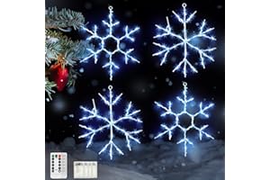 Tuanse 4 Pcs Christmas Silhouette Window Lights Christmas Snowflake Lights with Remote Control LED Lighted Snowflake Decorations Xmas for Window Wall (Blue)