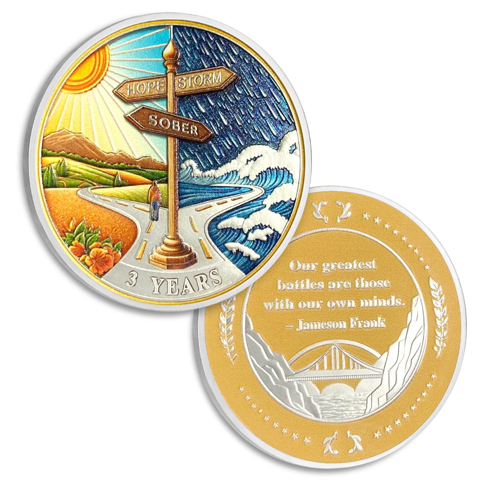 3 Years Sobriety Coin Three Year Sober Signpost Coins AA Chips and Medallion Alcoholics Anonymous Coin Recovery Anniversary Token Sobriety Gifts for Women Men