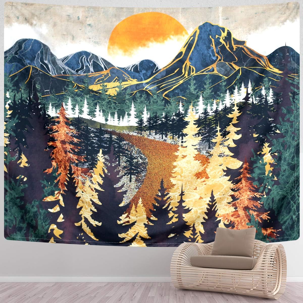 Tapestries - SENYYI Mountain Tapestry Wall Hanging Forest Trees Art Tapestry Sunset Tapestry Road in Nature Landscape Home Decor for Room (51.2 x 59.1 inches)
