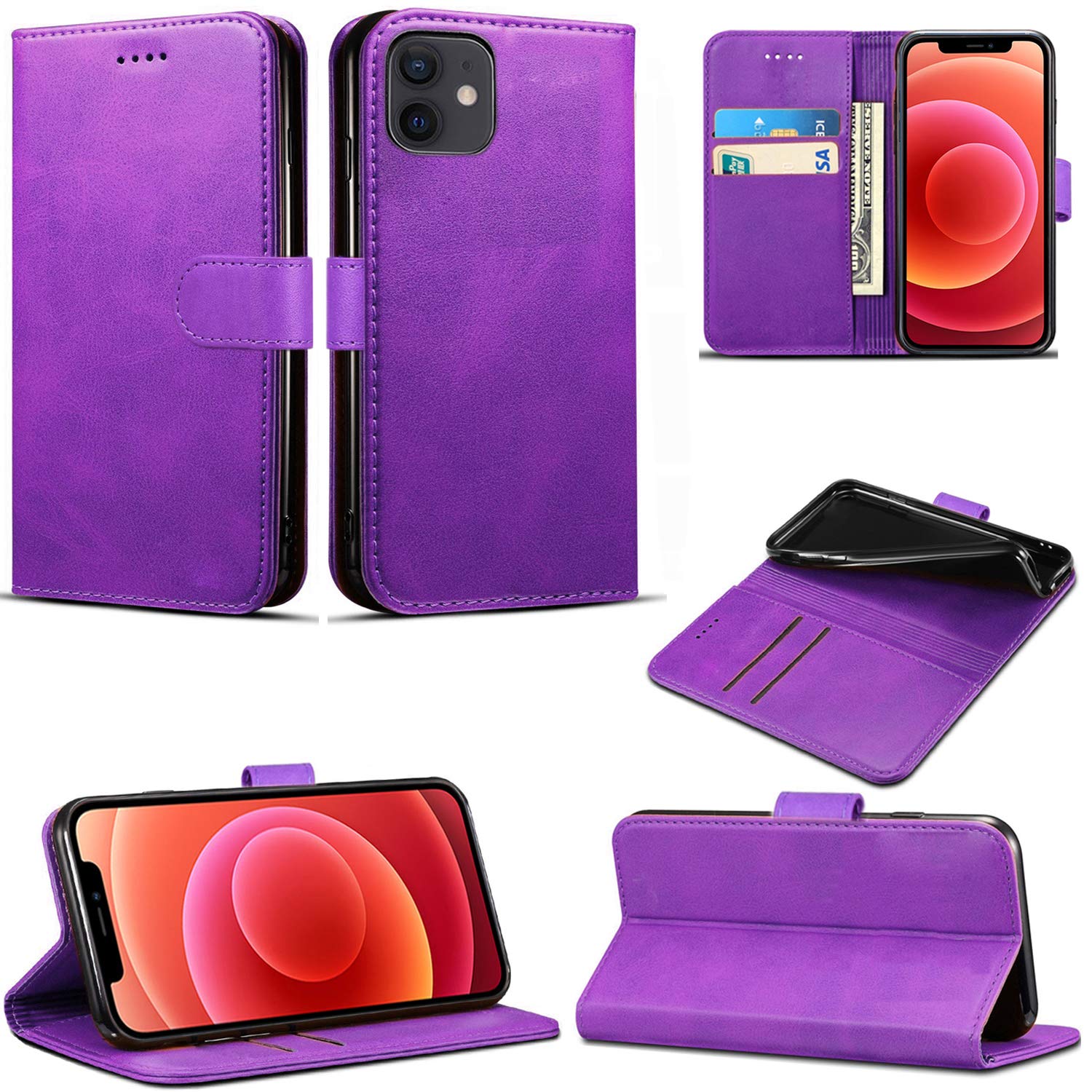 Mobile Stuff Case Compatible With iPhone 12/12 Pro - [6.1 Inch] 2020 Leather Wallet Book Flip Folio Stand View Case for iPhone 12 (6.1") 5G 2020 (Purple)