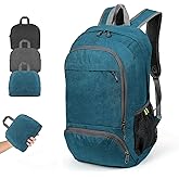 TANTOMI Ultra Lightweight Packable Backpack 25L - Foldable Hiking Daypack for Travel, Durable Camping Sports Bag & Carry On Essentials - Teal Blue