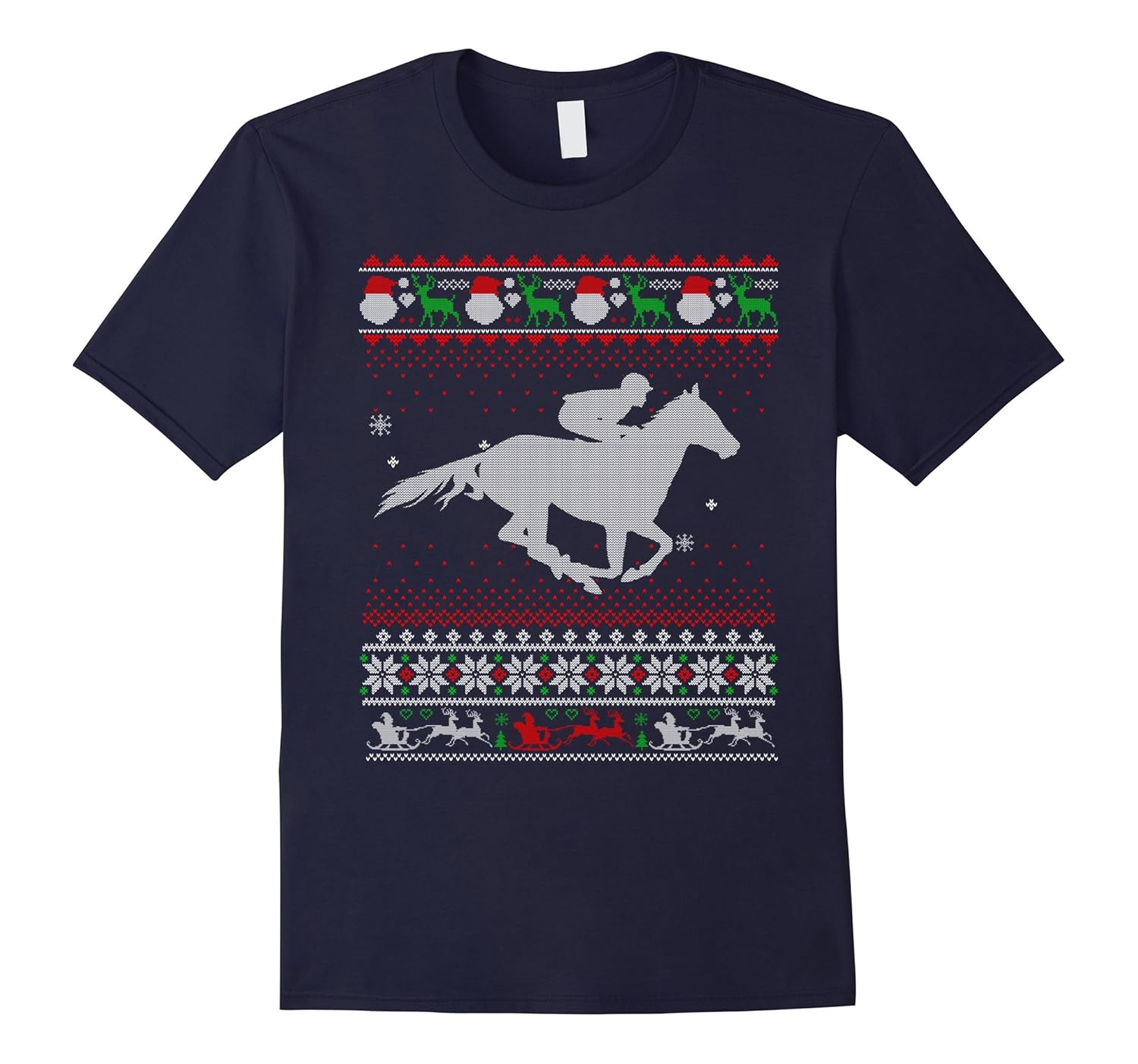 Christmas Riding Horse Ugly Sweater Tshirt For Horse Lovers-Rose