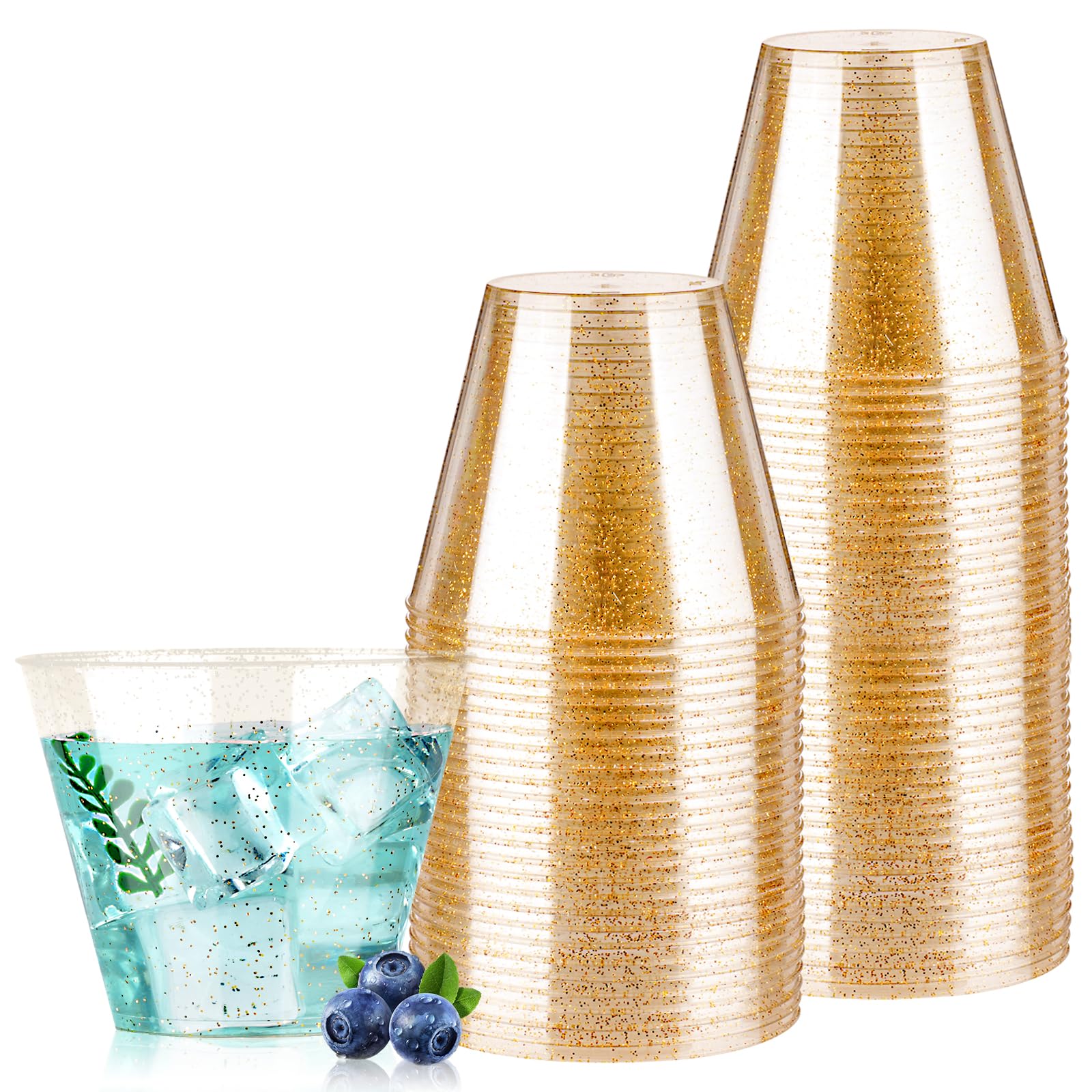 Photo 1 of  9oz Glitter Plastic Cups for Party, Disposable Gold Cups, Plastic Cocktail Glasses for Wedding Thanksgiving, Christmas, and Parties