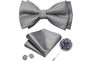 YOHOWA Mens Bow Tie Set Paisley Coloful Pre-tied Bowties Adjustable with Handkerchief Cufflinks Wedding Prom Party