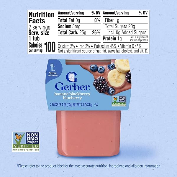 GERBER WONDER BABY FOODS BANANA BLACKBERRY BLUEBERRY, 4 OZ, 2 CT TUBS