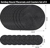Famibay Round Placemats and Coasters Set 8 34cm 10cm Heat Resistant Black view 7