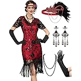 YESSA Flapper Dresses 1920s,Great Gatsby Dresses for Women Fringe Roaring 20s Costumes with 20s Accessories for Harlem Nights