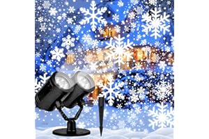 NIELFOI Christmas Projector Lights Outdoor, Dual Head Snowflake Projector Lights Waterproof with Timer, Dynamic Snow Holiday Projector Light for Room Wall Patio Garden Xmas Decorations