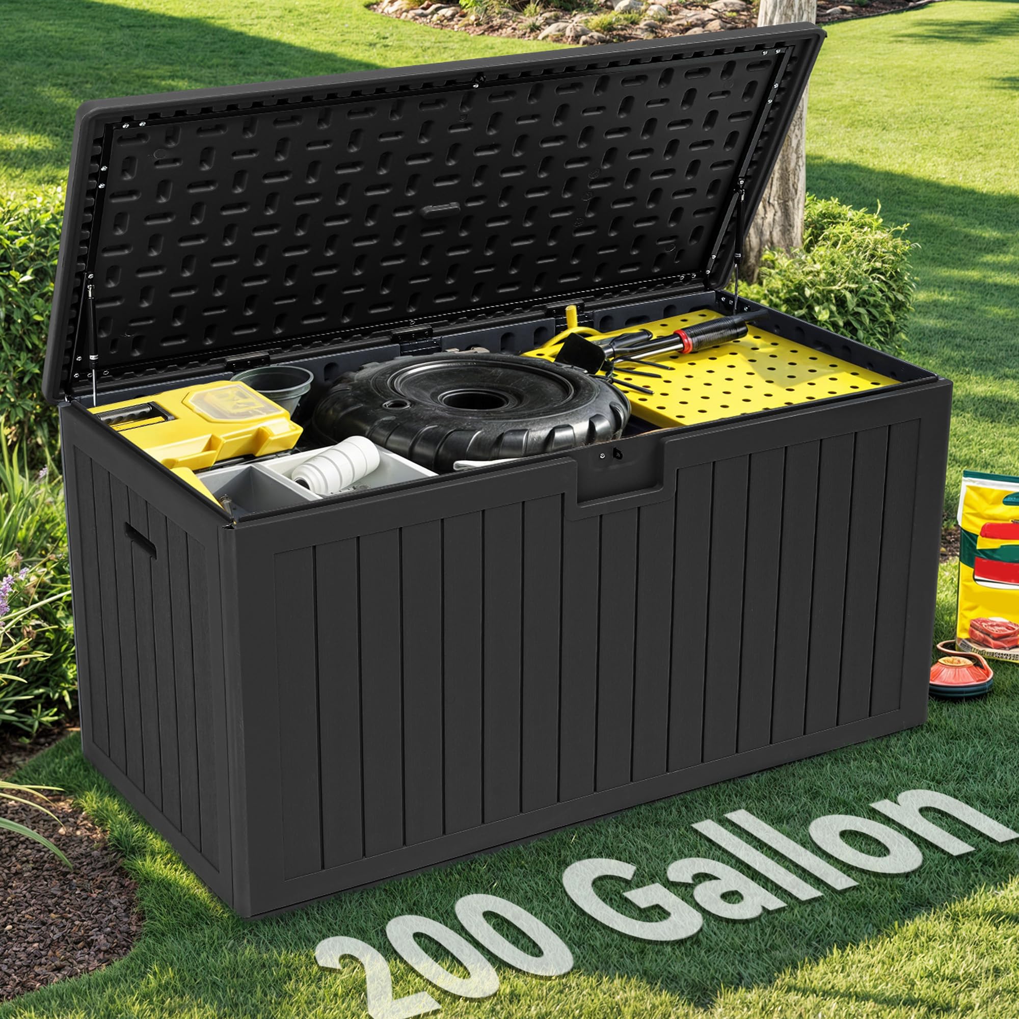 Photo 1 of ***PARTIAL SET BOX 1 OF 2*** YITAHOME 200 Gallon Double-Wall Deck Box with Divider & Side Handles, Outdoor Large Storage for Patio Furniture Cushions, Garden Pool Accessories, Water Resistant & Lockable(Black)