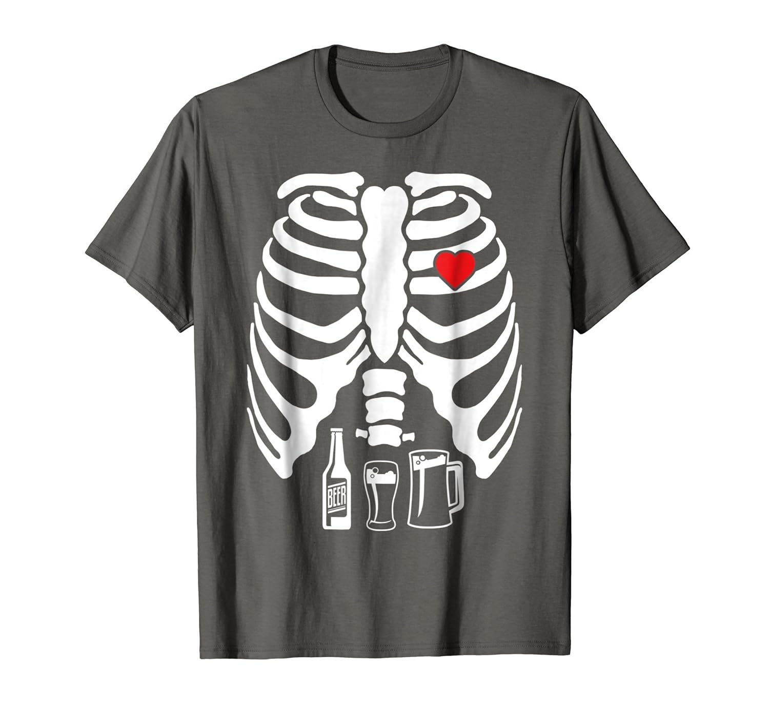 Skeleton Pregnancy Belly Of Beer X-Ray Halloween T-Shirt Rib-ANZ