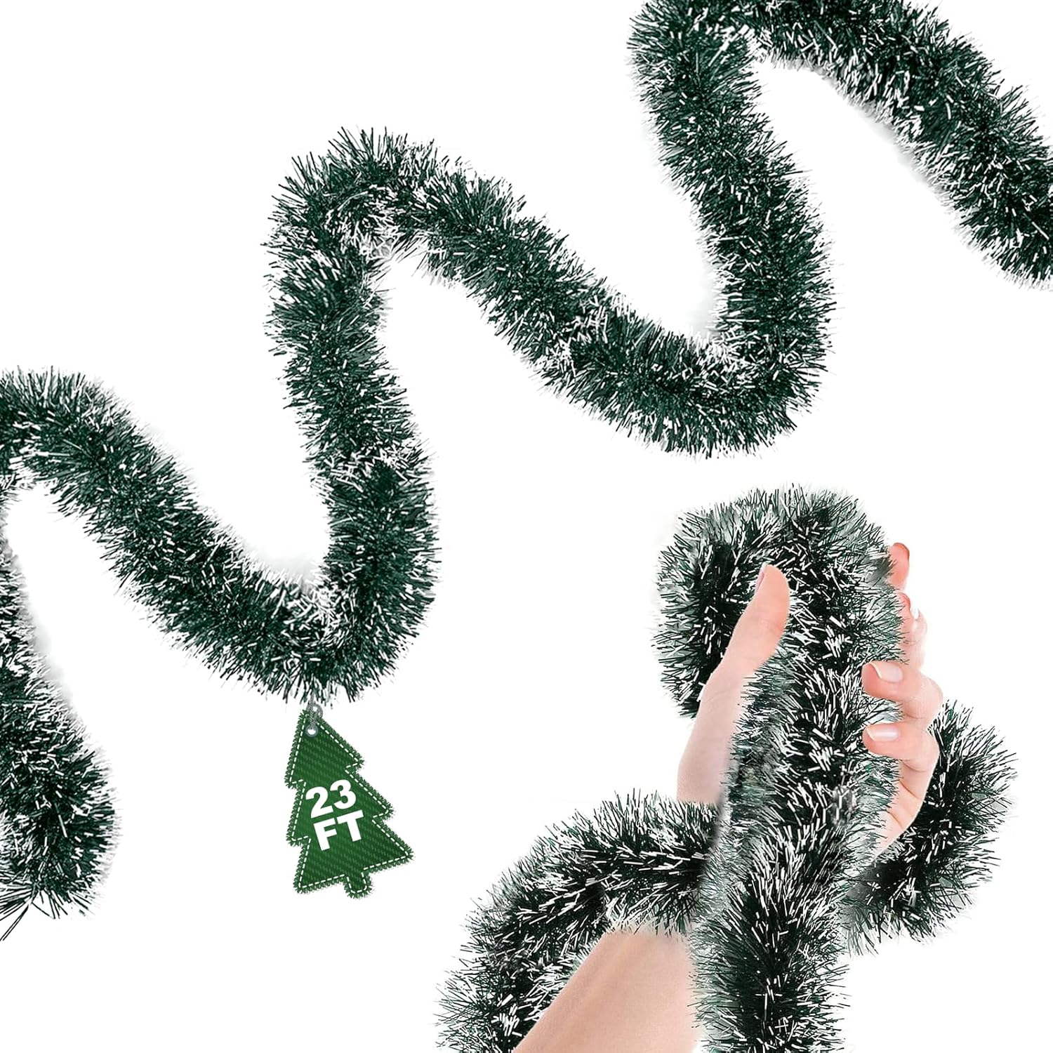 Wreaths, Garlands & Swags - 23Ft Christmas Garland - Xmas Tree Decorations, Christmas Tinsel Decorations for Indoor&Outdoor Home Decor, Christmas Metallic Twist Garland Ceiling Hanging Decorations for New Year(Green)