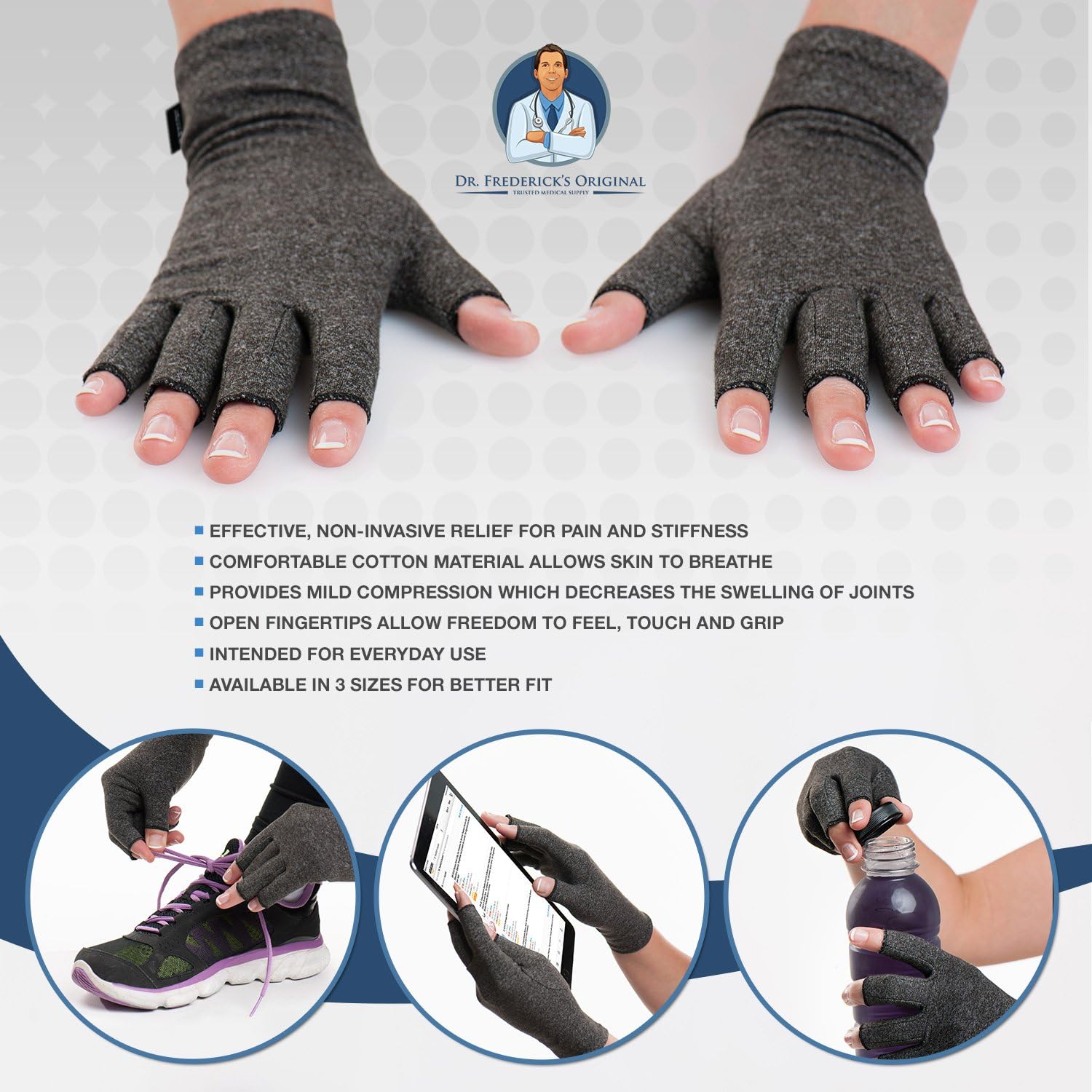 Dr. Frederick's Original Arthritis Gloves for Women & Men - Compression for Arthritis Pain Relief - Rheumatoid & Osteoarthritis - Medium: Health & Personal Care