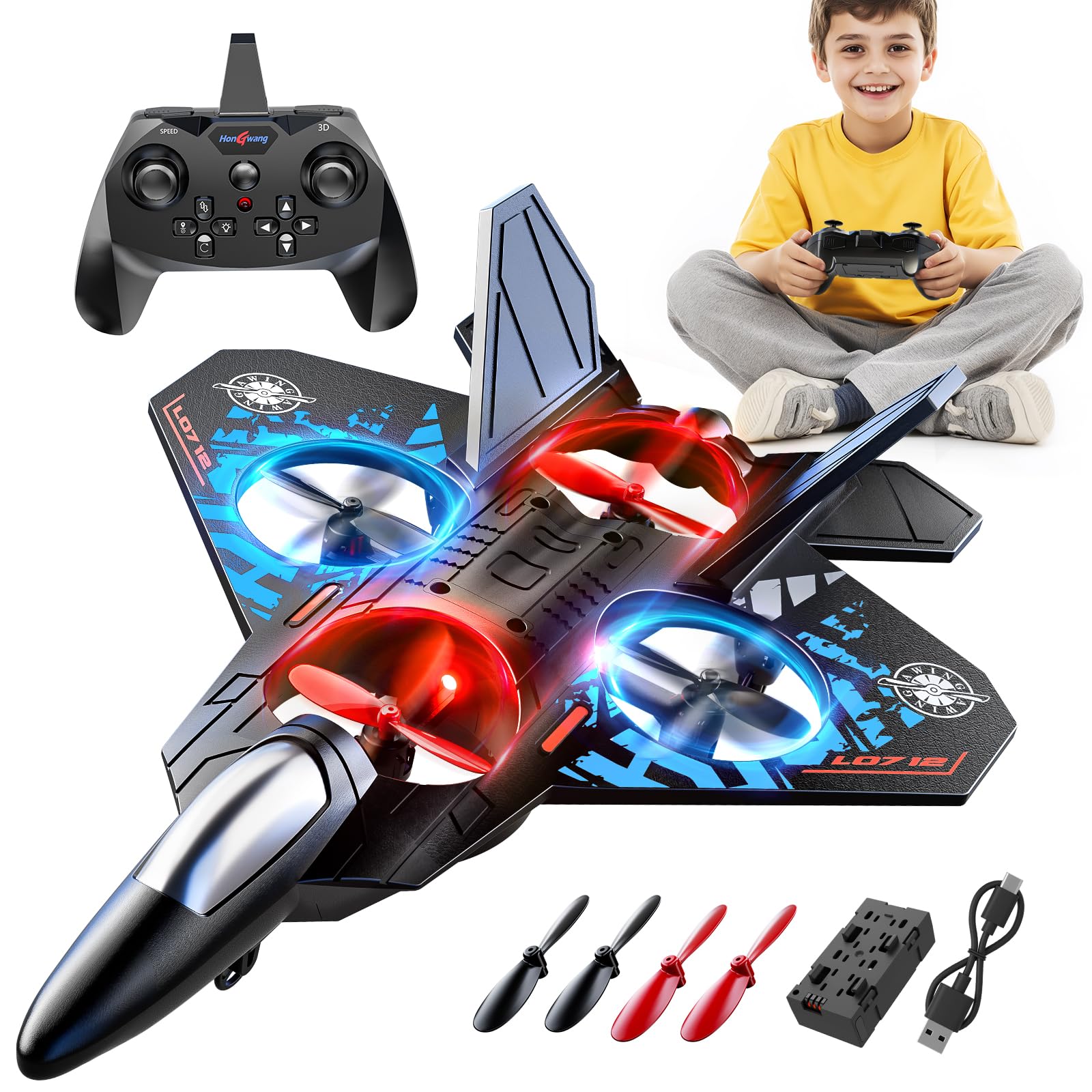 Photo 1 of MSKOLER Foam Remote Control Airplane for Kids 8-12, 2.4 GHz RC Plane with Colorful Lights, 360° Flips & Stunt Roll, RC Airplane Toy for Boys and Girls Ages 8-16, Gift for Kids and Adults