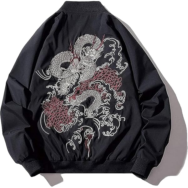 Aoleaky Spring Dragon Embroidered Bomber Jacket Japan Flight Pilot