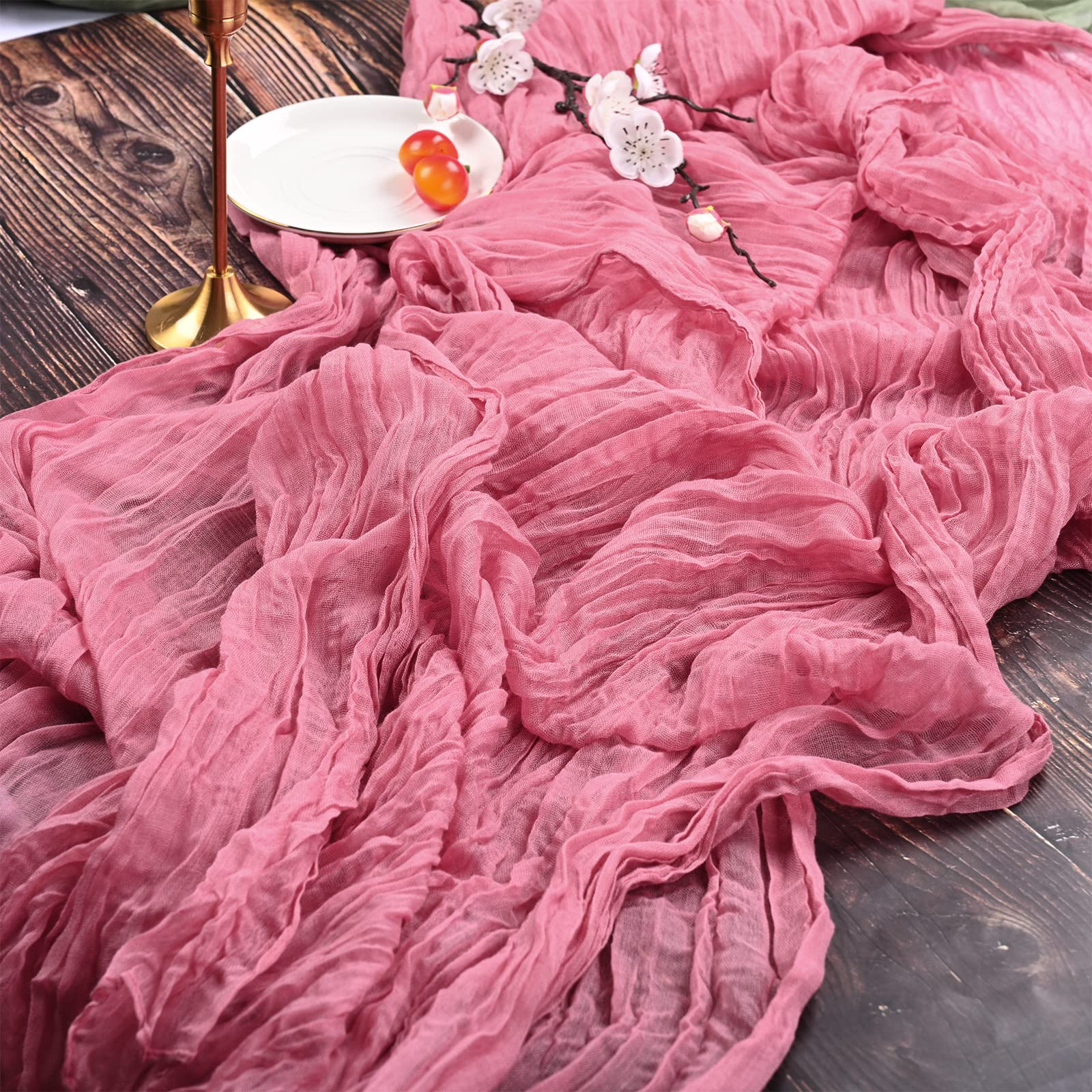 YMHPRIDE 2 Pack Cheesecloth Table Runner, 35"x120" Dusty Rose Rustic Gauze Fabric Boho Table Runner, Wedding Decor