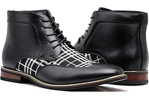 ENZO ROMEO Titan04 Men Spectator Tweed Plaid Two Tone Chukka Ankle Wingtips Oxfords Dress Boots Perforated Lace Up Dress Shoes