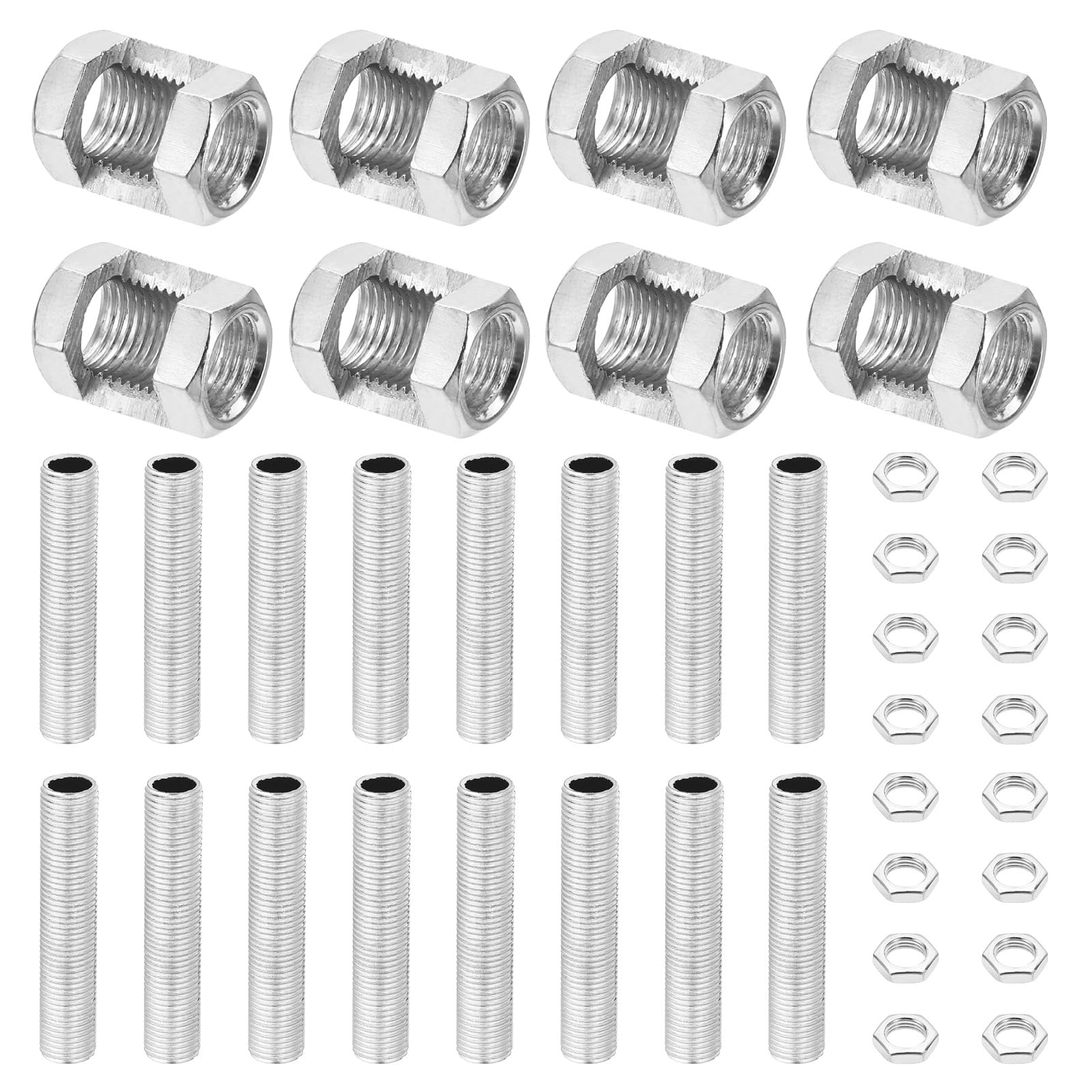 PATIKIL M10 Fine Thread Lamp Pipe Repair Parts Kits, 40 Pcs M10×20 Metal Hexagon Open Coupling Nut with Threaded Pipe and Hex Nut for Lighting Extension