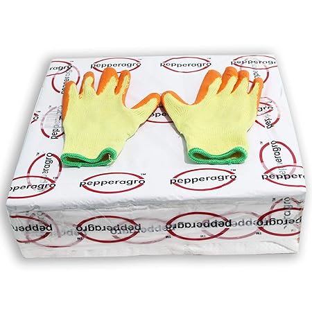 Pepper Agro Multipurpose Gloves Sweat Free Cotton Fabric Palm Side Coated with Latex Orange and Yellow Free Size