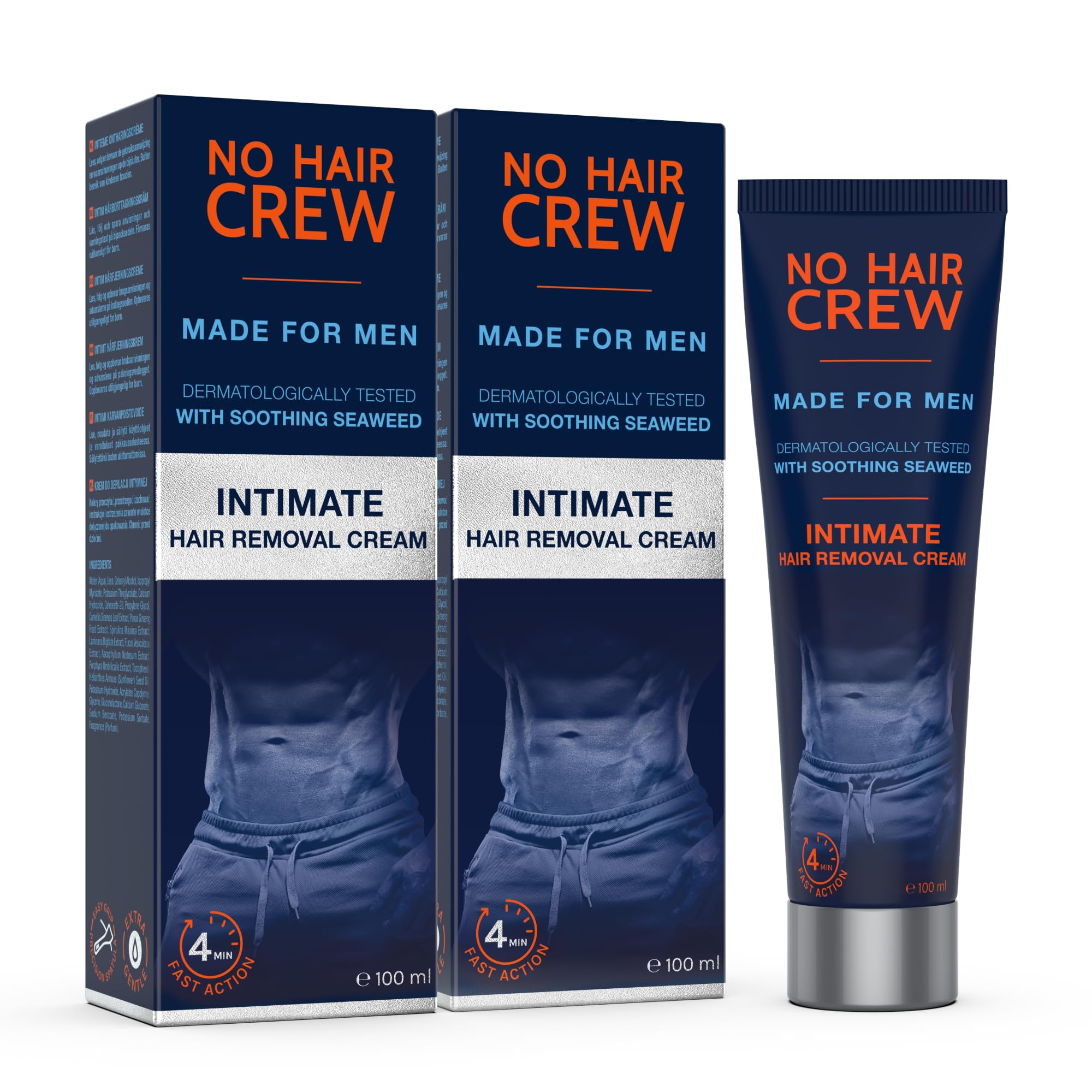 NO HAIR CREW - 2 x Intimate Hair Removal Cream for the Male Genital Area - Gentle Depilatory Cream for Men’s Sensitive Areas (Pubic, Groin, Buttocks), Dermatologically Tested, (2 x 100ml)