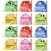 Transparent Glitter Sticky Notes, Pull-Out Sparkly Sticky Notes (12pcs) | pop-up glitter sticky note pads with fruit character dispensers, 80 sheets each for school, office, and reminders