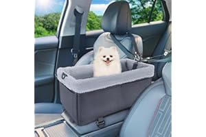 UTOLOVE Dog Car Seat for Small Dogs, Center Console Dog Car Seat with Soft Cushion, Cat Car Seat with Double Protection Seat Belts, Metal Frame Pet Car Seat with Safety Leash & Storage Pocket, Black