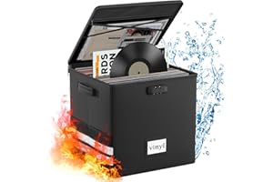 onvvippiv Vinyl Record Storage Box Fireproof＆Water Resistant Record Organizer for 100+ Records12-inch Collapsible Storage Box with Handles for Album Collection Black 3