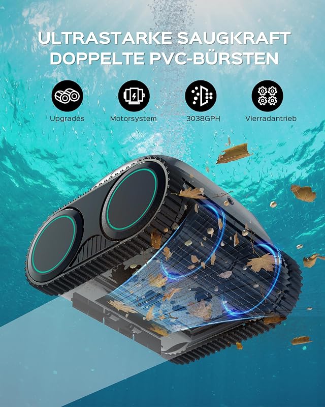 C1 Poolroboter mit Akku 160min, 160m² Wand und Boden, Wasserlinie