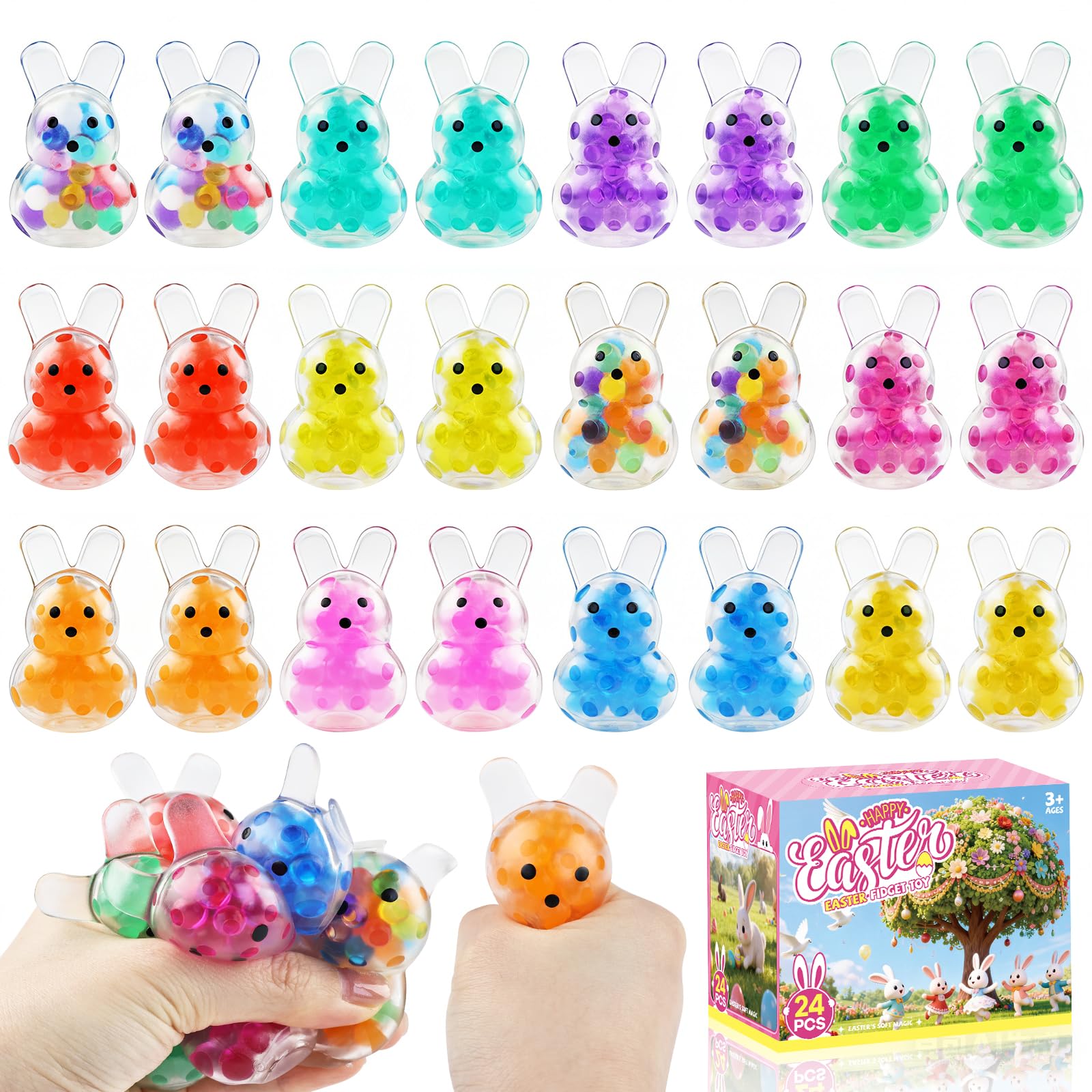 Easter Basket Stuffers, Easter Egg Fillers, Easter Basket Essentials Bunny for KidsTeens Toddler Children, Easter Squishies Bunny Stress Relief Fidget Toys Balls, Easter Gifts for Party Favor
