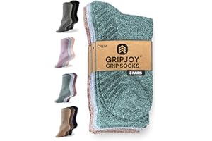 Gripjoy Non-Slip Socks for Women - Crew, 3 Pairs