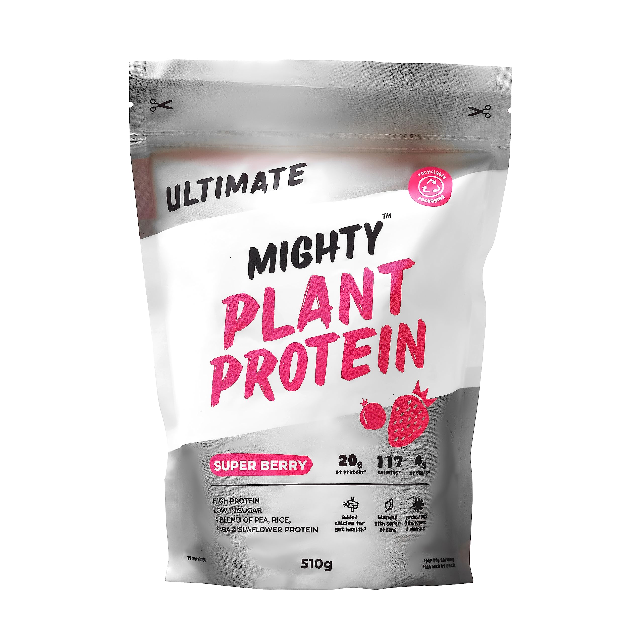 Mighty Ultimate Vegan Protein Powder, Super Berry Flavour, (17 Servings, 510g Bag without Scoop), Plant Based, Dairy Free Protein Shakes, Added Vitamins, Minerals & Super Greens