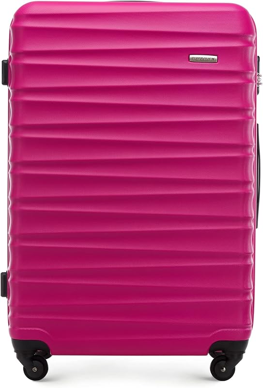 Valigia da viaggio grande trolley valigia check-in guscio rigido ABS 4 ruote piroettanti chiusura a combinazione maniglia telescopica Groove Line rosa Ryanair/ITA Airways/easyJet/Wizz Air