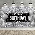 Sumind Silver and Black Birthday Banner Party Decoration for Men Women Happy Birthday Background Backdrop for Photography,72.8 x 43.3 inches