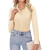 siliteelon Womens Stretch Button Down Shirts Slim fit Long Sleeve Dress Shirt Wrinkle Free Collared Business Casual Blouse