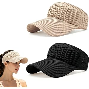 2Pcs High Ponytail Sun Visor Hat, Women's Sun Visor Hats, Knitted Breathable Wide Brim UV Protection Cap