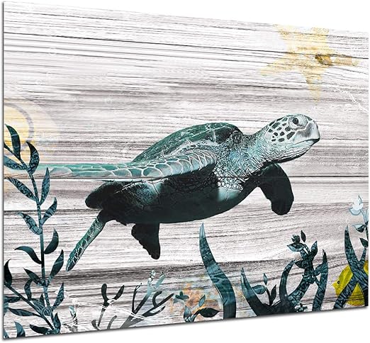 Amazon Com Sea Turtle Bathroom Wall Decor Ocean Animal Sea Plant Wall Art Nautical Canvas Prints Tropical Picture Painting Home Kitchen Decorations Beach Theme Artwork Living Room Bedroom Unframed 12 X 16