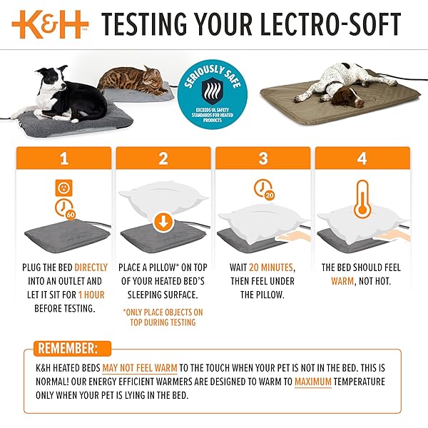 K&H PET PRODUCTS LECTRO-SOFT ORTHOPEDIC OUTDOOR HEATED DOG OR CAT BED FOR LARGE DOGS OR MULTIPLE CATS, SAFETY LISTED WARMING PAD, WATERPROOF, SOFT & FLEXIBLE, WASHABLE COVER – LARGE 36 X 25IN TAN 60W