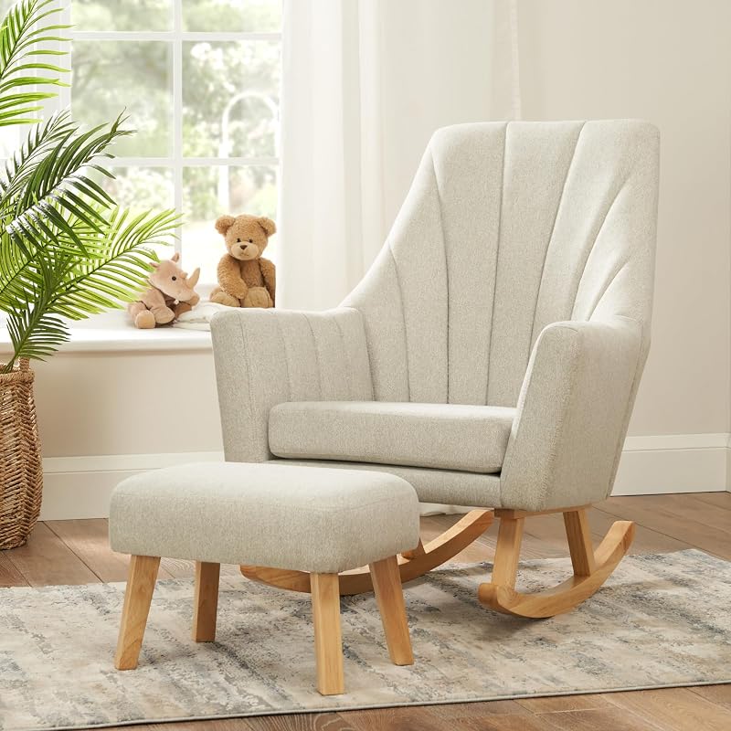 Tutti Bambini Jonah Baby Rocking Chair with Foot Stool Pebble Grey