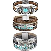 Inbagi 3 Pcs Western Jewelry for Women Turquoise Bracelet Native American Jewelry Western Gift for Women Silver Bohemian Turquoise Cuff Bracelets