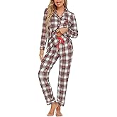 Anjue Pajamas for Women Soft Button Up Pajama Set Long Sleeve Shirt and Pajama Pants Lounge Sets S-XXL