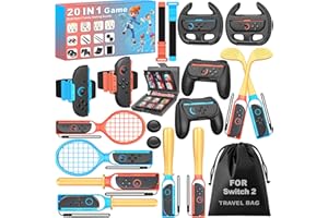 NINABXY For 2025 Nintendo Switch 2 Sports Accessories 20 in 1 Bundle, Designed for Switch Sports Games, Mario Golf Super Rush, Mario Tennis Ace, Just Dance, Ring Fit Adventure - Family Party Game Kit, Christmas Accessory, Joy-Con 2 Compatible