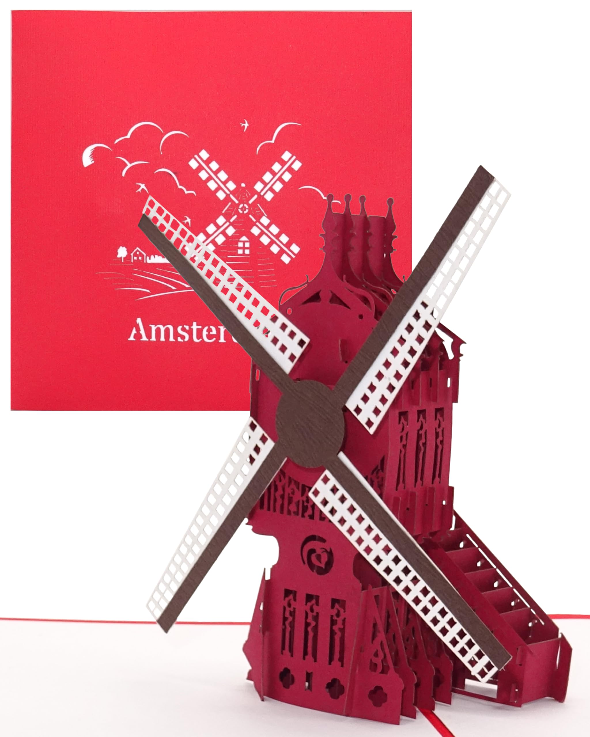 Pop Up Card "Amsterdam - Windmill" - 3D Card as Gift Idea & Birthday Card - Souvenir, Decoration, Voucher, Decoration, Gift and Travel Voucher Holland & Amsterdam