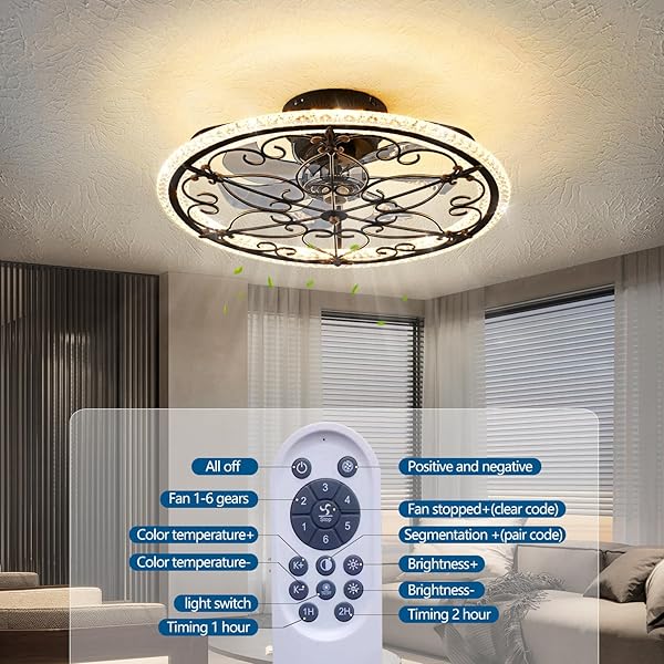 HUIXUTE CAGED CEILING FAN WITH LIGHTS REMOTE CONTROL, 6 SPEEDS 3 COLOR FARMHOUSE INDUSTRIAL CEILING FAN WITH LIGHT FOR KITCHEN BEDROOM LIVING ROOM