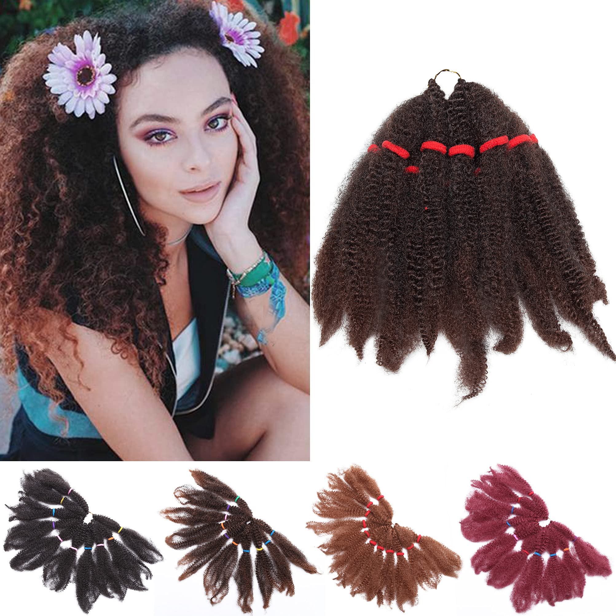 Curly Crochet Hair Bulk Braiding Hair 11 inch 6 Packs Kinky Twist Crochet Afro Kinky Twists Crochet Hair Extensions Synthetic Hair Hairpiece Ombre Black mix Wine Red