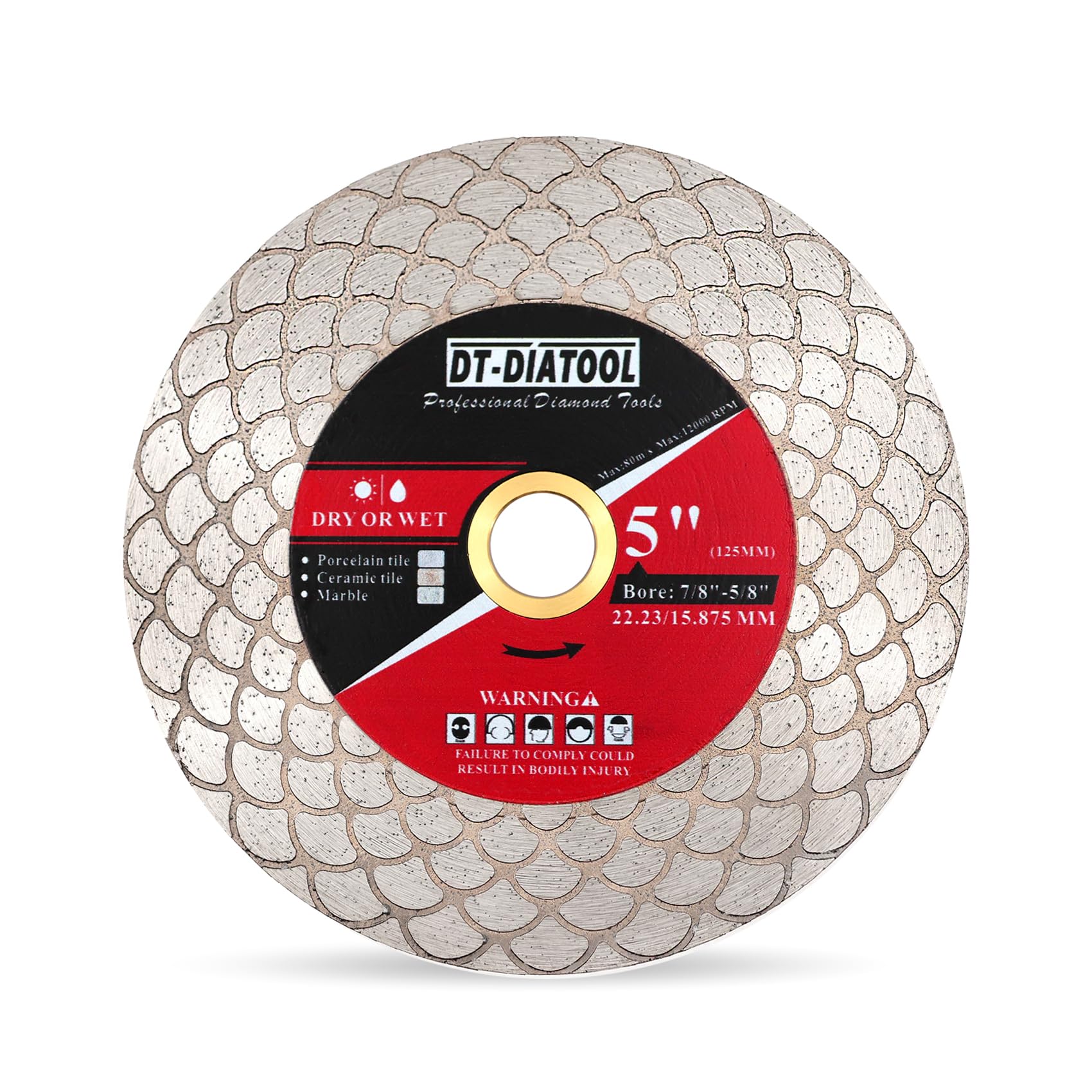 DT-DIATOOL Diamond Tile Disc 125mm - Diamond Double-sided Cutting Disc for Porcelain Ceramic Marble Edge Grinding with Fan-shaped Cutter Head