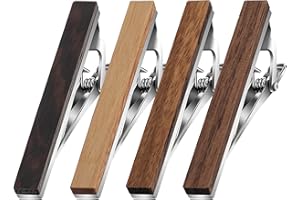 RECOLORFINE 4 PCS Tie Clips for Men, Wood Tie Clip for Wedding Anniversary Business and Best Gift